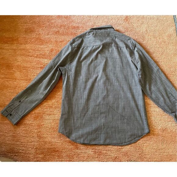 HELIX Athletic Fit Mens Gray Solid Long Sleeve Button Up Cotton Blend L - Picture 6 of 6